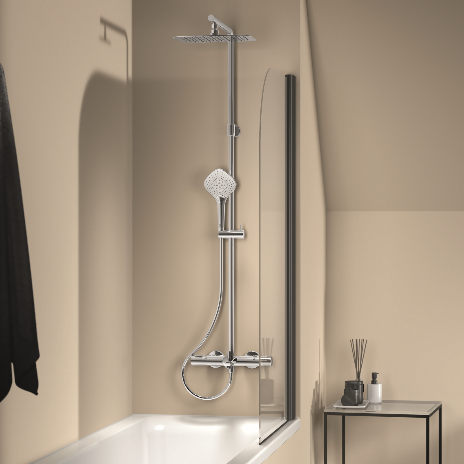 Ideal-Standard Duschsystem Ceratherm T100 Flex mit Brausethermostat, Handbrause, chrom