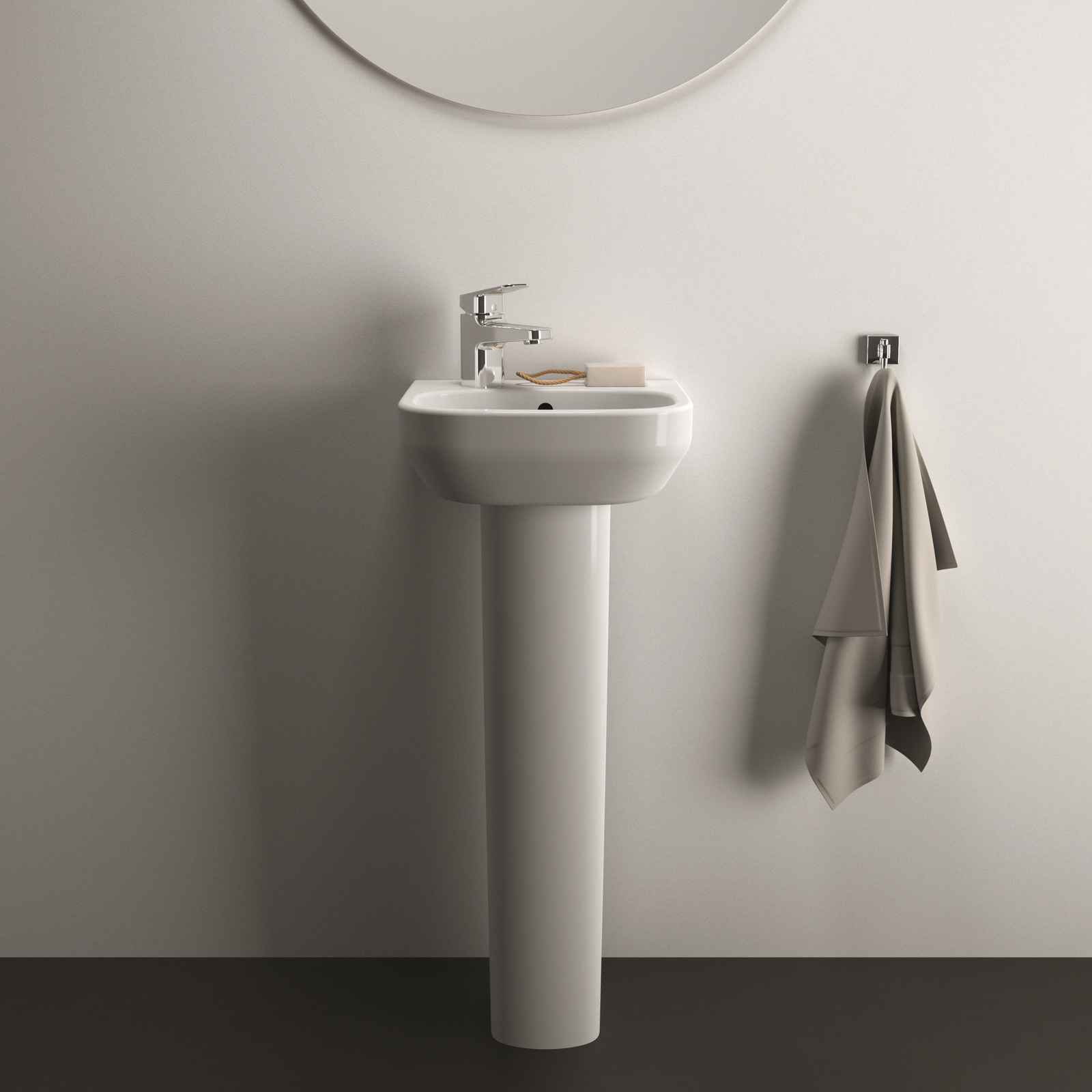 Ideal-Standard Handwaschbecken i.life A 35x30x15cm, mit Hahnloch/Überlauf, Hahnbank links, weiß