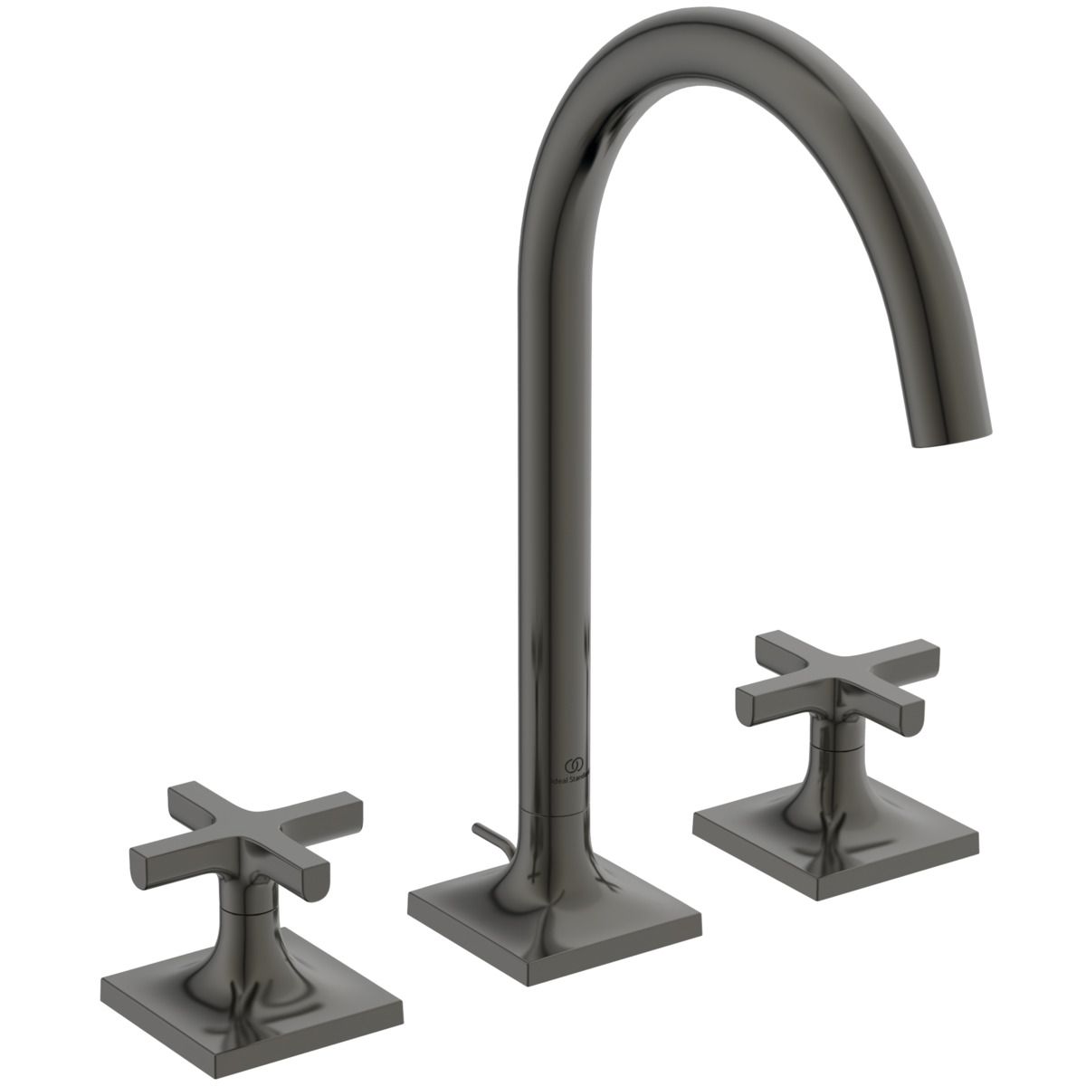 Ideal-Standard 3-Loch-Waschtisch-Armatur Joy Neo Kreuzgriffe, Ausladung 168mm, mit Metall-Ablaufgarnitur, magnetic grey