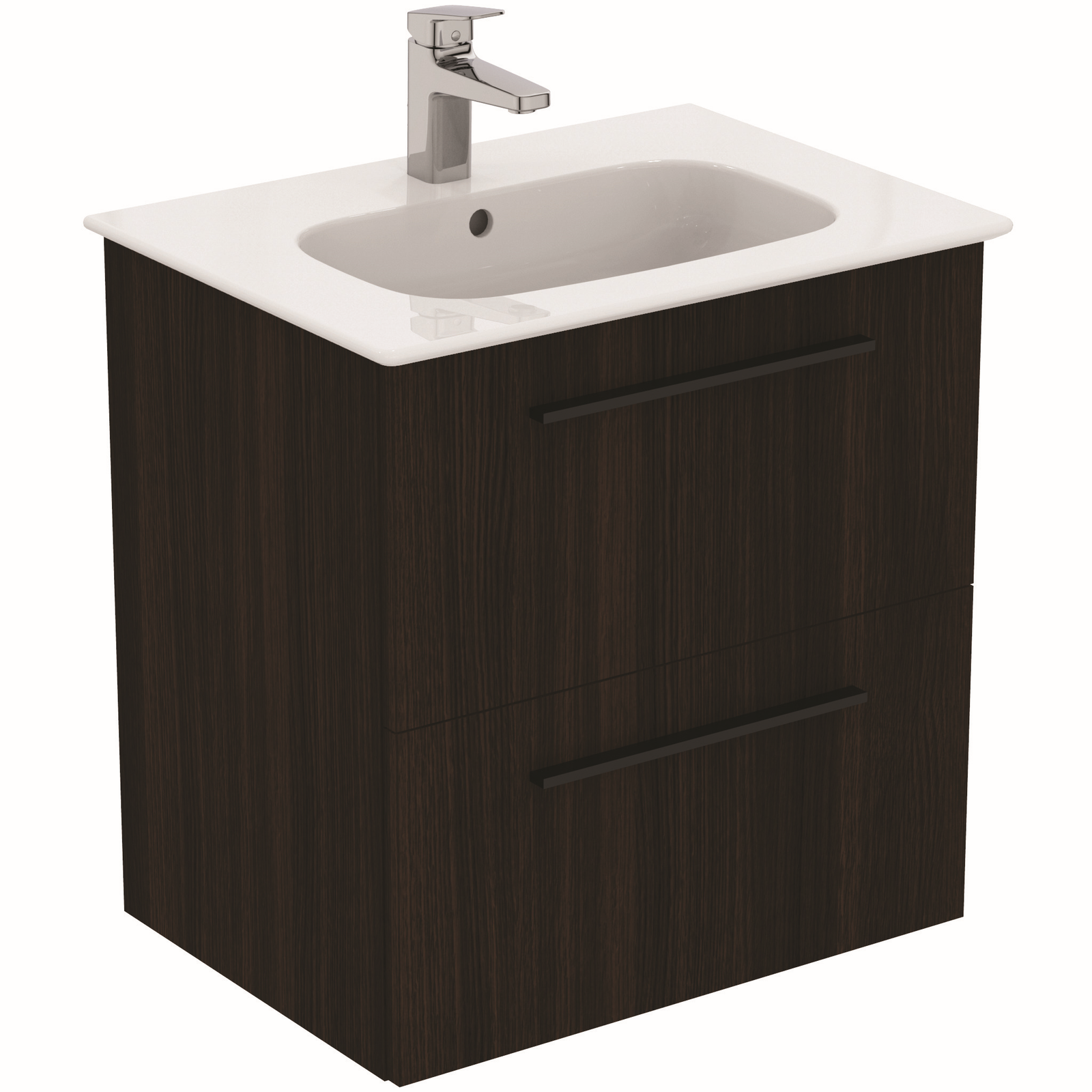 Ideal-Standard Möbelwaschtisch-Paket i.life A 64x46x64,5cm, 1 Hahnloch, Griff schwarz matt, coffee oak