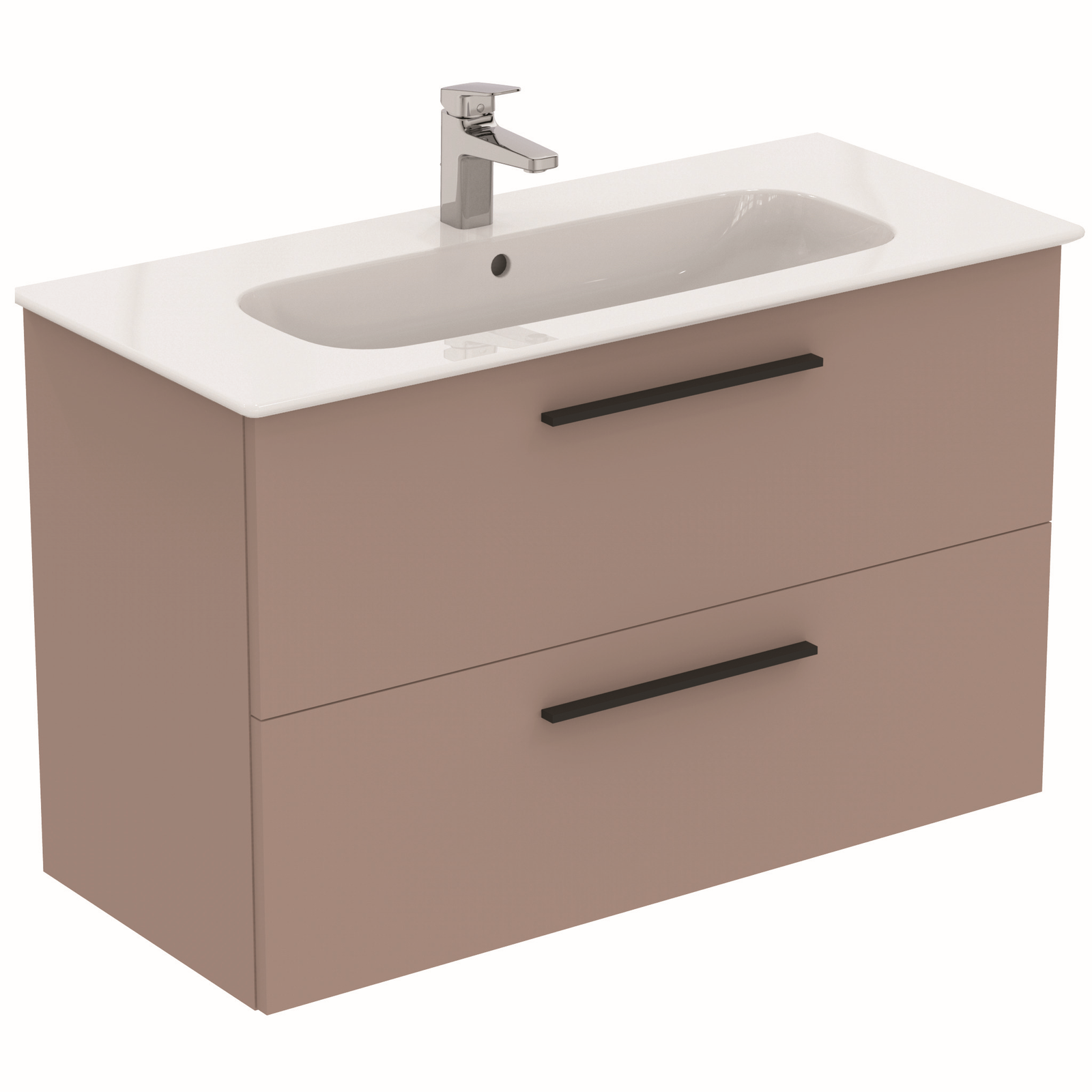 Ideal-Standard Möbelwaschtisch-Paket i.life A 104x46x64,5cm, 1 Hahnloch, Griff schwarz matt, greige matt