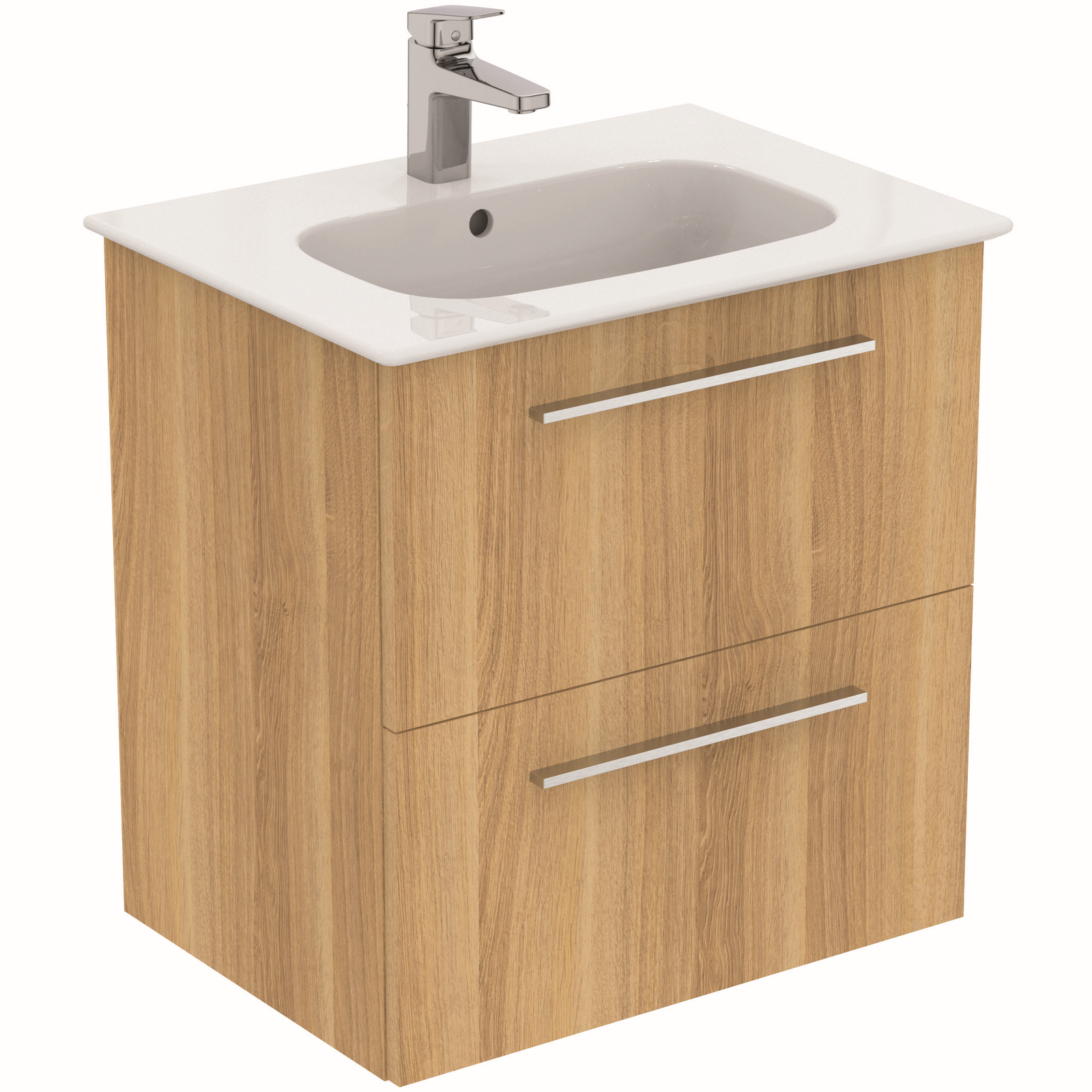 Ideal-Standard Möbelwaschtisch-Paket i.life A 64x46x64,5cm, 1 Hahnloch, Griff Chrom gebürstet, Eiche natur