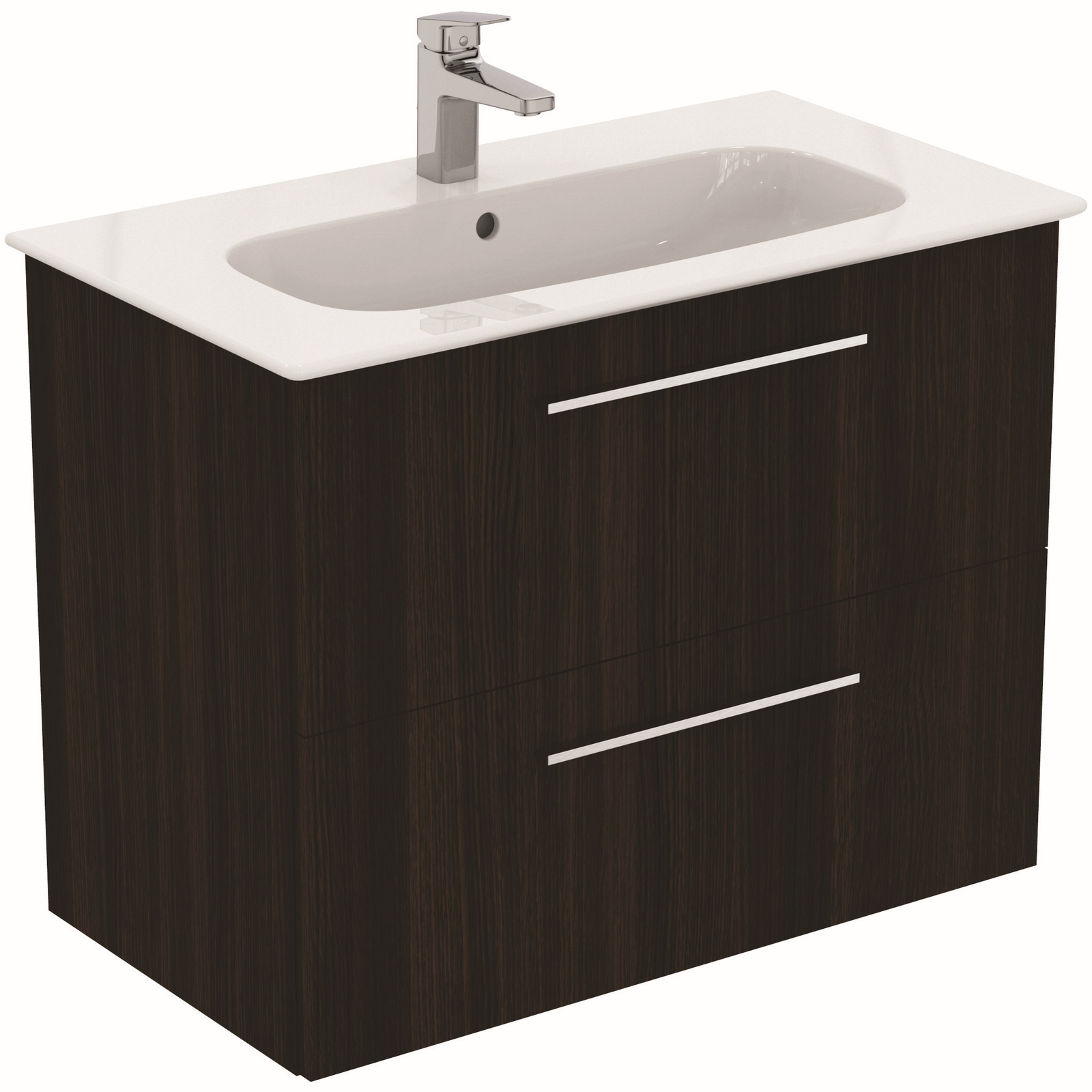 Ideal-Standard Möbelwaschtisch-Paket i.life A 84x46x64,5cm, 1 Hahnloch, Griff Chrom gebürstet, coffee oak