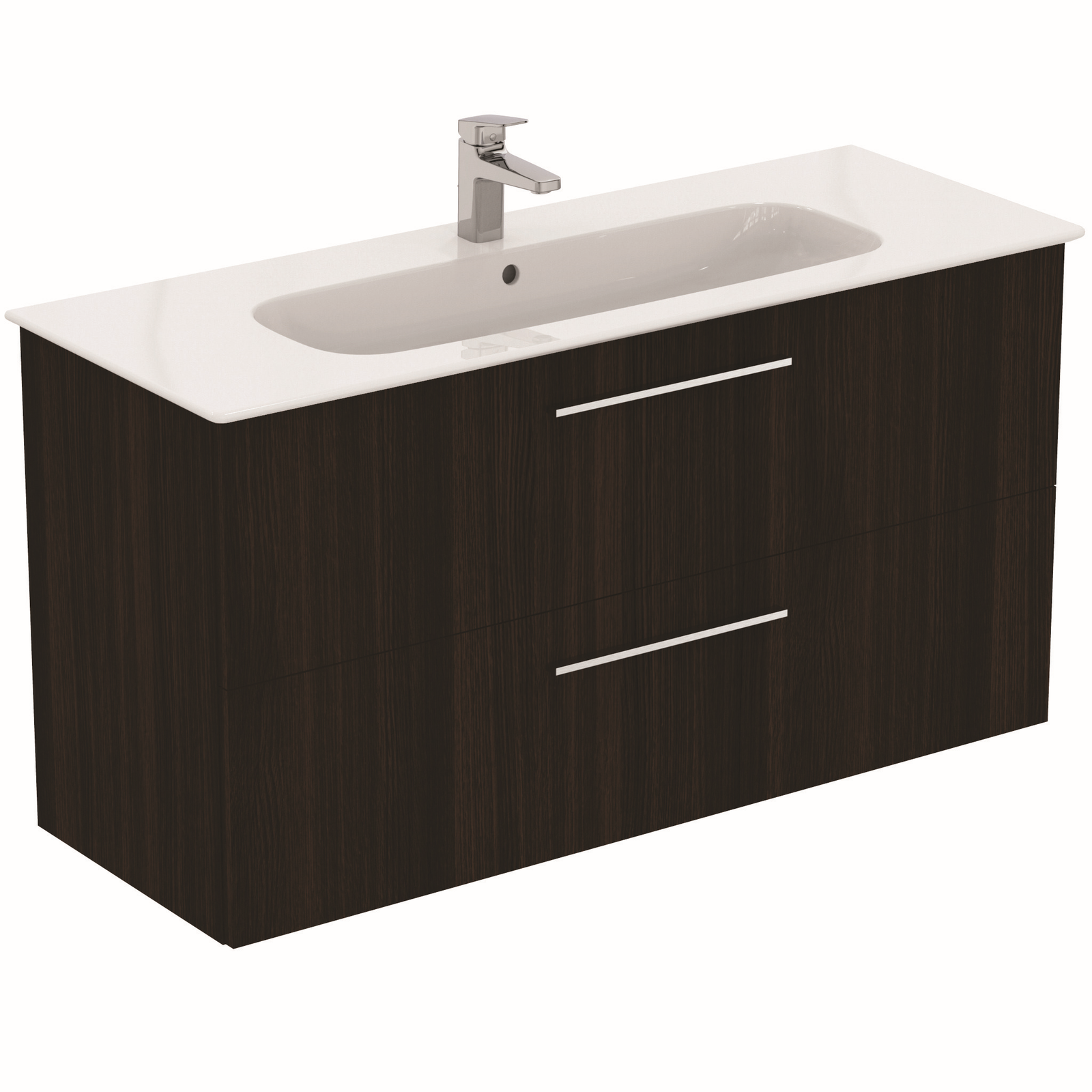 Ideal-Standard Möbelwaschtisch-Paket i.life A 124x46x64,5cm, 1 Hahnloch, Griff Chrom gebürstet, coffee oak