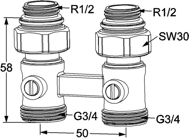 Heimeier Anschlussverschraubung Vekotrim Rp 1/2, Durchgang, Zweirohrsystem
