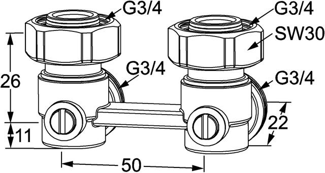 Heimeier Anschlussverschraubung Vekotrim G 3/4 AG, Eck, Zweirohrsystem