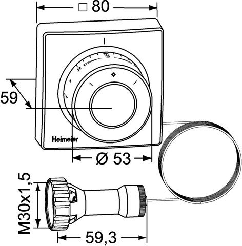 Heimeier Thermostat-Kopf F 2 m Kapillarrohr, Ferneinsteller mit eingebautem Fühler, weiß