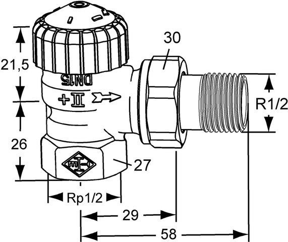 Heimeier Thermostat-Ventilunterteil V-exact II DN 15, Rp 1/2 x R 1/2, Eck