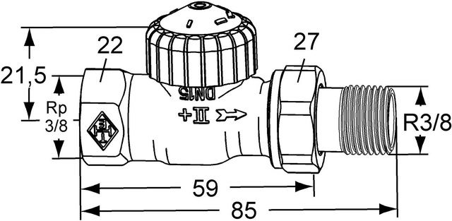 Heimeier Thermostat-Ventilunterteil V-exact II Rp 3/8, Durchgang, Rotguss vernickelt