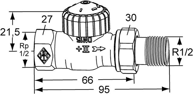 Heimeier Thermostat-Ventilunterteil V-exact II DN 15, Rp 1/2 x R 1/2, Durchgang