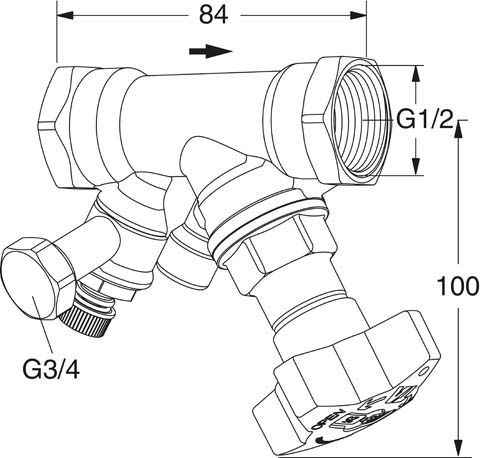 TA Absperrventil STS DN 15, kvs 3,5, Innengewinde, mit Entleeradapter