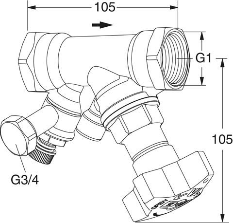 TA Absperrventil STS DN 25, kvs 9,8, Innengewinde, mit Entleeradapter
