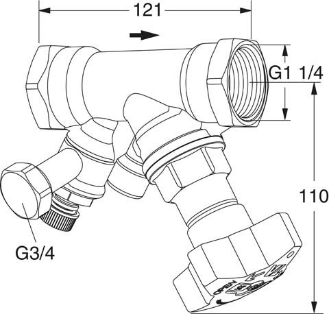 TA Absperrventil STS DN 32, kvs 18,3, PN 25, mit Entleeradapter