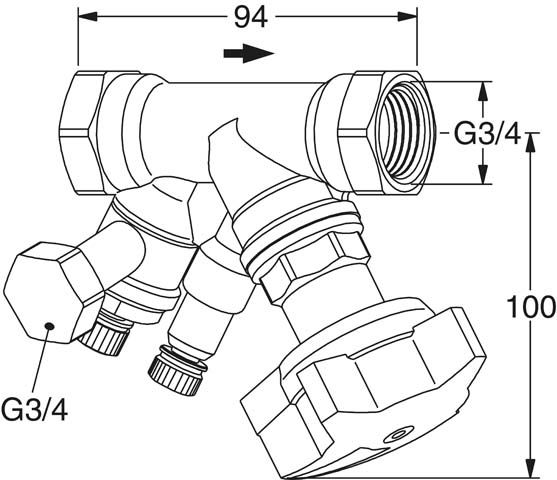 TA Einregulierungsventil STAD R DN 20, PN 25, Innengewinde, mit Entleeradapter