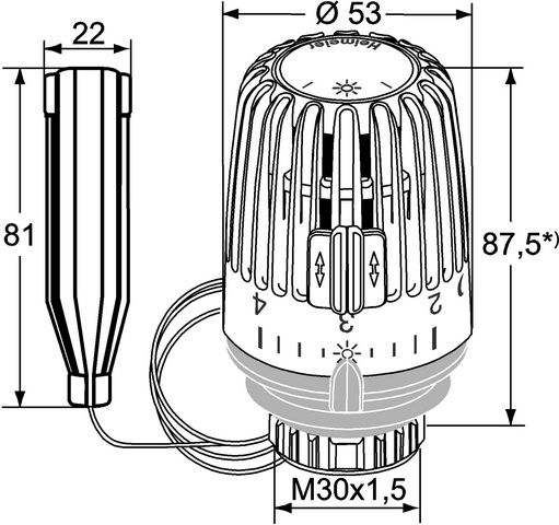Heimeier Thermostat-Kopf K Kapillarrohr 1,25 m, Standard, mit Fernfühler, weiß