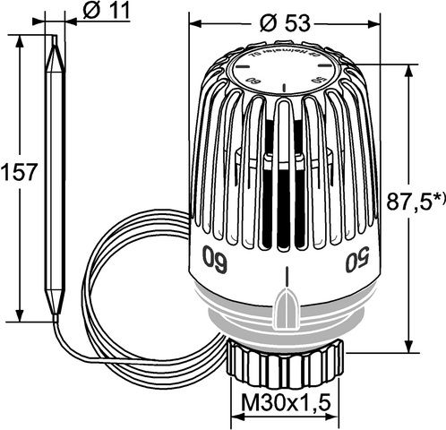 Heimeier Thermostat-Kopf K 40-70 °C, Kapillarrohrlänge 2 m, weiß
