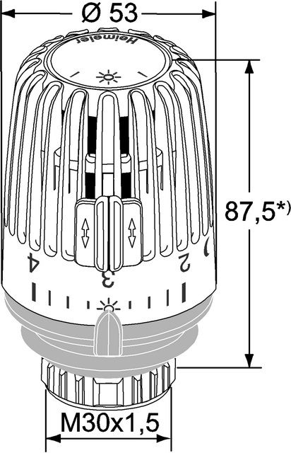 Heimeier Thermostat-Kopf K Clips/Merkzahl 1-5, Standard, mit Nullstellung, weiß