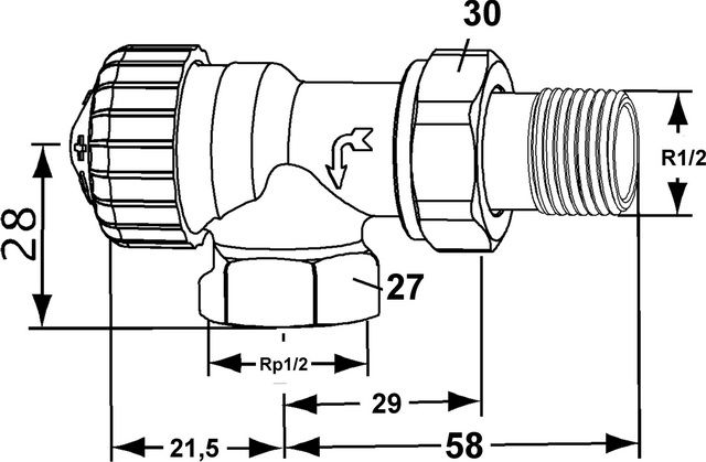 Heimeier Thermostat-Ventilunterteil V-exact II Rp 1/2 x R 1/2, Axial, stufenlose Voreinstellung, Rotguss vernickelt