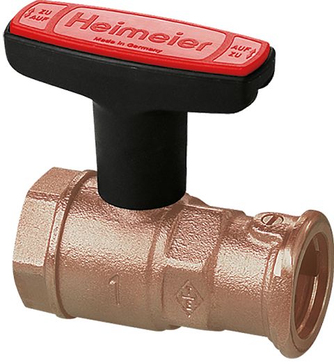 Heimeier Pumpen-Kugelhahn Globo P-S Rp 1 1/4 x 1", mit Schwerkraftbremse, Rotguss