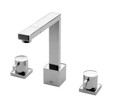 KAJA Waschtisch-Drei-Loch-Armatur B-Quadrat schwenkbar, mit Zugknopf-Ablaufgarnitur, chrom