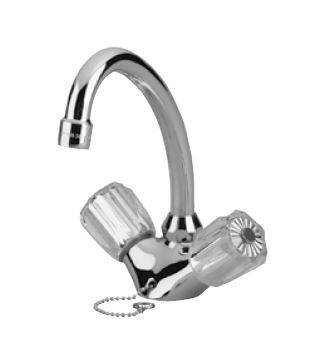 KAJA Waschtisch-Zwei-Griff-Armatur CLASSIC Acrylgriff, chrom, Rohrauslauf, versenkbare Kette