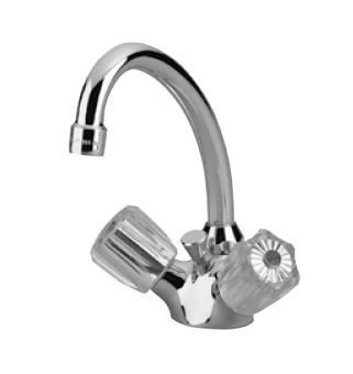 KAJA Waschtisch-Zwei-Griff-Armatur CLASSIC Acrylgriff, chrom, Rohrauslauf, mit Ablaufgarnitur