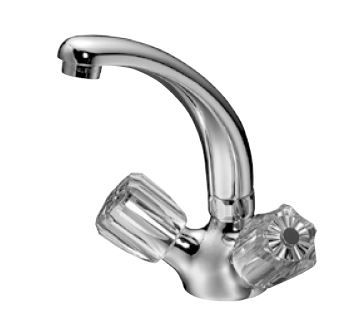 KAJA Waschtisch-Zwei-Griff-Armatur CLASSIC Kronengriff, chrom, Gussschwenkauslauf, glatter Körper