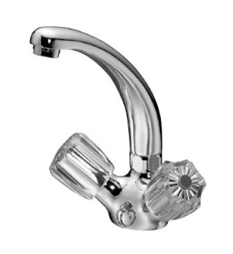 KAJA Waschtisch-Zwei-Griff-Armatur CLASSIC Kronengriff, chrom, Gussschwenkauslauf, versenkbare Kette