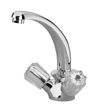 KAJA Waschtisch-Zwei-Griff-Armatur CLASSIC Acrylgriff, chrom, Gussschwenkauslauf, mit Ablaufgarnitur