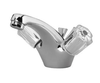 KAJA Waschtisch-Zwei-Griff-Armatur CLASSIC Acrylgriff, chrom, Gussauslauf 115mm, mit Ablaufgarnitur