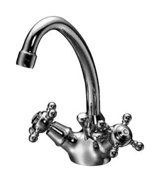 KAJA Waschtisch-Zwei-Griff-Armatur ROMANZE Rohrauslauf, mit Zugknopf-Ablaufgarnitur, chrom