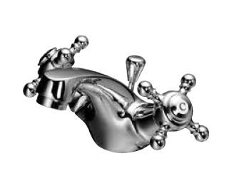 KAJA Waschtisch-Zwei-Griff-Armatur ROMANZE Ausladung 90mm, mit Zugstangen-Ablaufgarnitur, chrom