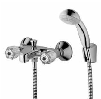 KAJA Wannen-Zwei-Griff-Armatur CLASSIC Sterngriff, chrom, Brausegarnitur mit Metalleffektschlauch