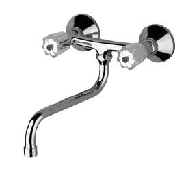 KAJA Spültisch-Wand-Zwei-Griff-Armatur CLASSIC Kronengriff, chrom, S-Auslauf 150mm