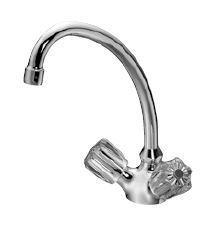 KAJA Spültisch-Zwei-Griff-Armatur CLASSIC Kronengriff, chrom, Rohrauslauf 200mm, glatter Körper