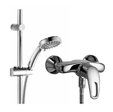 KAJA Wannen-Einhebelmischer MIX Bügelhebel, Edelstahloptik, mit Brausestangenset