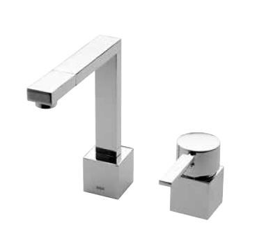 KAJA Waschtisch-Zwei-Loch-Armatur B-Quadrat schwenkbar, Zugknopf-Ablaufgarnitur, chrom