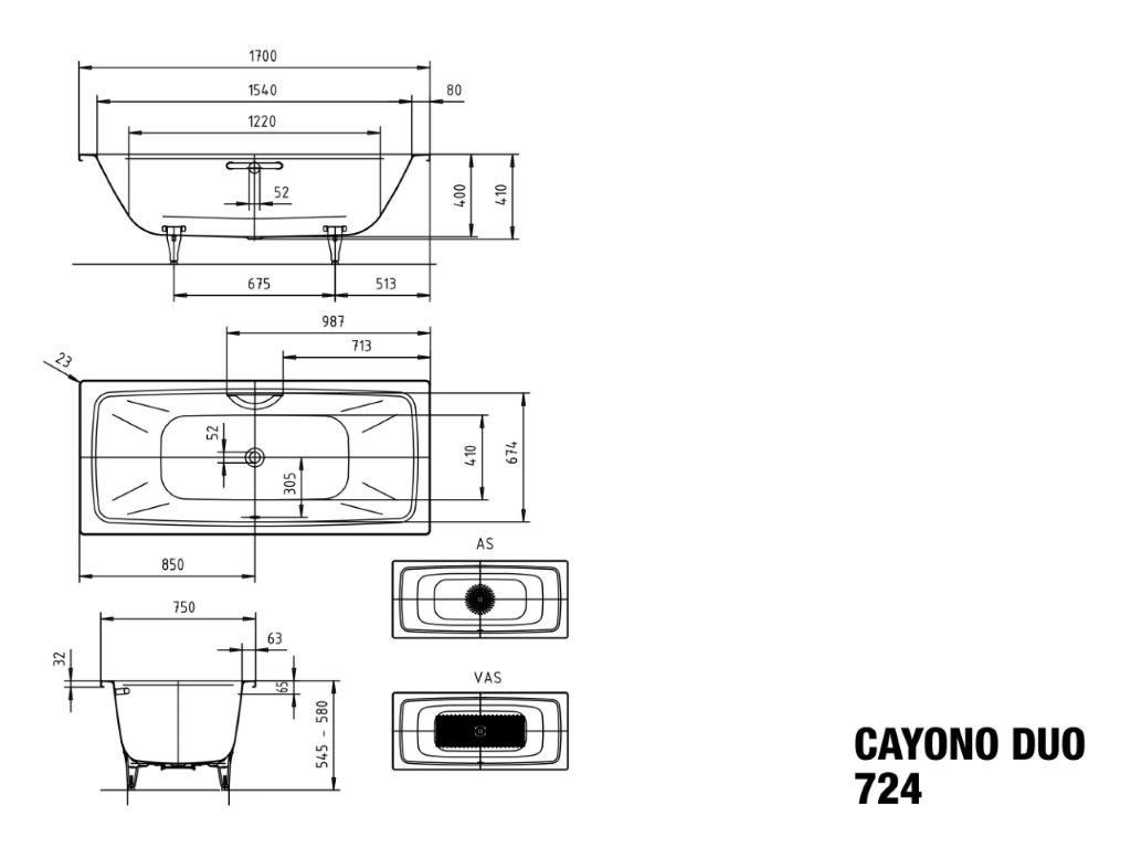 Kaldewei Badewanne CAYONO DUO-724 170x75cm, alpinweiß