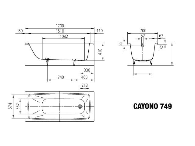 Kaldewei Badewanne CAYONO 749 170x70cm, Antislip Perl-Effekt, schwarz