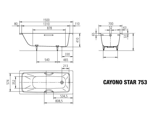 Kaldewei Badewanne CAYONO 753 150x70cm, Vollantislip Perl-Effekt, manhattan
