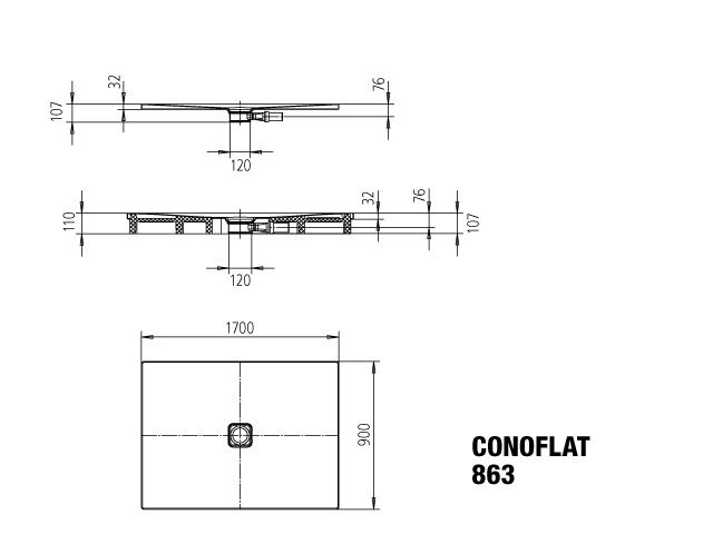 Kaldewei Duschfläche CONOFLAT 863-1 90x170cm, Perl-Effekt, schwarz