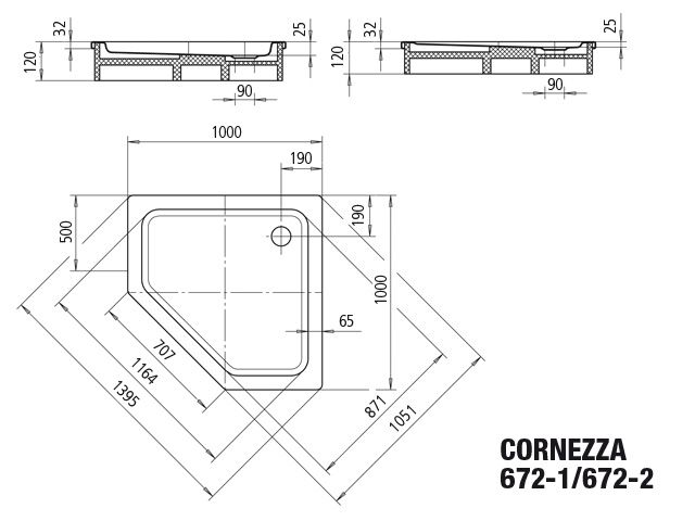 Kaldewei Duschwanne CORNEZZA 672-2 100x100x2,5cm, mit Träger, Invisible Grip, warm beige20