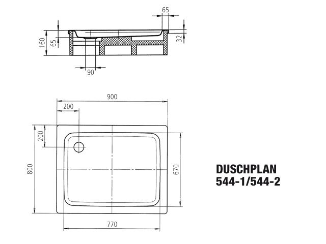 Kaldewei Duschwanne DUSCHPLAN 544-2 80x90x6,5cm, mit Träger, schwarz