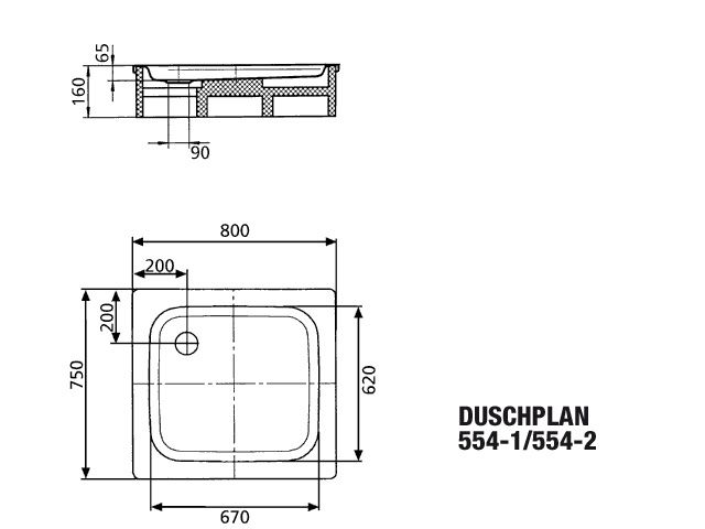 Kaldewei Duschwanne DUSCHPLAN 554-1 75x80x6,5cm, Antislip Perl-Effekt, schwarz