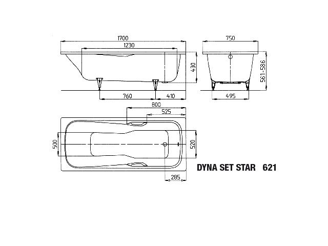 Kaldewei Badewanne DYNA SET STAR 621 170x75cm, Antislip, schwarz