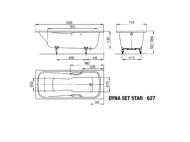 Kaldewei Badewanne DYNA SET STAR 627 160x70cm, Perl-Effekt, schwarz