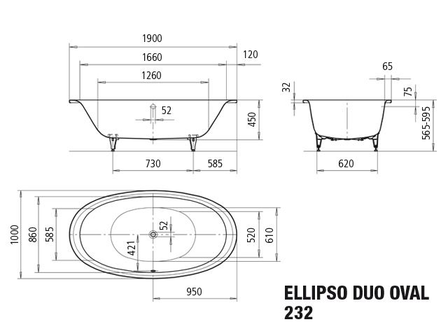 Kaldewei Badewanne ELLIPSO DUO oval 232 190x100cm, Griffloch, Antislip, bahamabeige