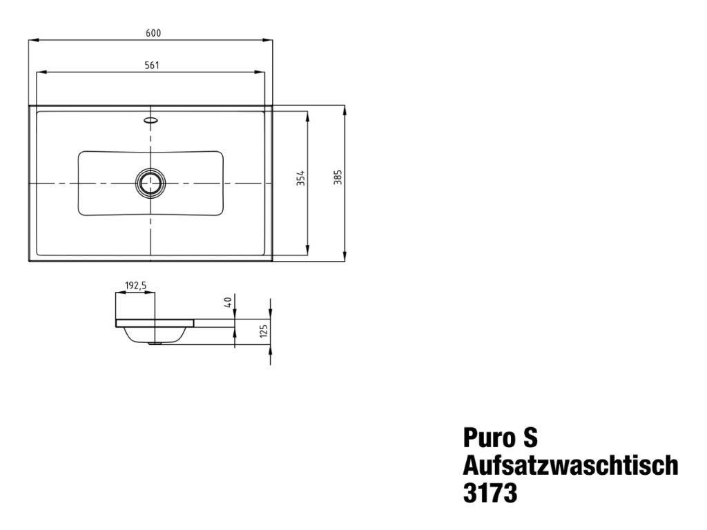 Kaldewei Aufsatzwaschtisch PURO S 3173, 60 x 38,5 cm, warm grey 10, mit Überlauf, ohne Hahnloch