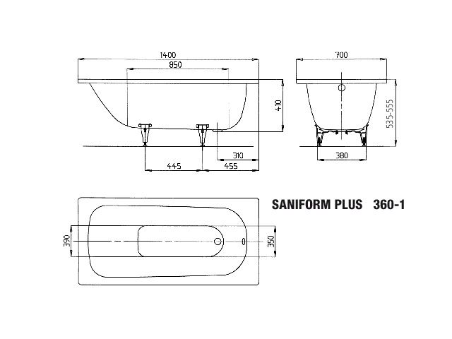 Kaldewei Badewanne SANIFORM PLUS 360-1 140x70cm, Perl-Effekt, schwarz