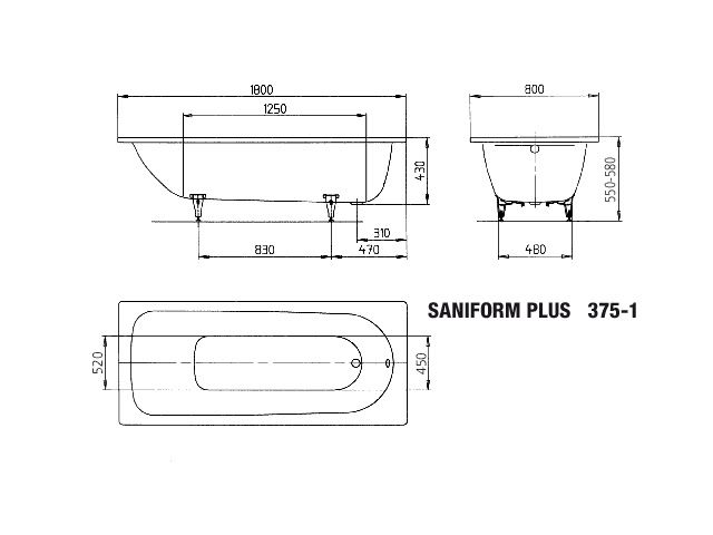 Kaldewei Badewanne SANIFORM PLUS 375-1 180x80cm, Standard, weiß